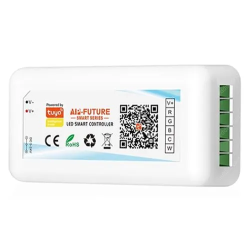 Tuya Wifi Led vezérlő RGBWCCT, 18A, 216W, 5 in1, csoport és hang vezérlés, időzíthető is. kapható távirányító is hozzá: LLCWIF216WTUYTAVRGBCCT Led vezérlő LLCWIF216WTUYRGBCCT 2 év gar.