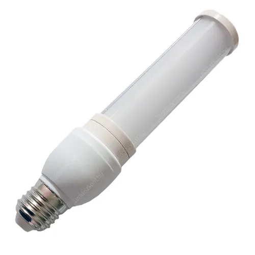 Inesa G24d Led fénycső + E27 foglalat. 8W, 720 lumen, 2700 kelvin, meleg fehér, forgatható fejjel. Hossza 19 cm, csak nagy lámpába jó! Led UFO E27 LLKF8WG24d260404K2700E27 2 év gar.