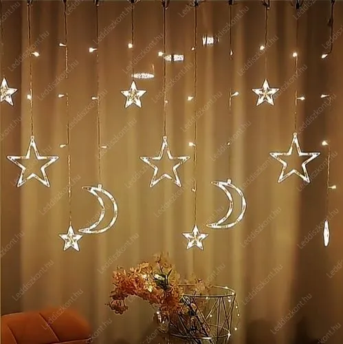 Karácsonyi Led függöny, kül-és beltéri, csillag, hold figurával, 183 db hideg fehér Leddel, időzítős. Life Light Led 2 év garancia! Karácsonyi LLKNIP44CURSSMSTAR183LCW 2 év gar.