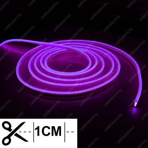 Led Neon Flex 1 centinkként vágható! 24V, 10W, 120 Led/m, 6x12mm, IP68 vízálló, lila. Led Neon Flex LLLNF24V1CM6X12PURPLE 1 év gar.