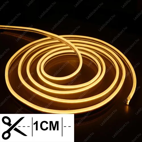 Led Neon Flex Flat 1 cm-ként vágható! 24V, 10W, IP65 vízálló, 2700 kelvin, meleg fehér, 120 Led/m, 6*12mm, Life Light Led 2 év garancia! Led Neon Flex LLLNF24VFLAT6X12K2700 2 év gar.