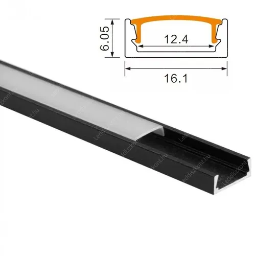 Alusín profil szett. 2 méter fekete sín + opál búra + 4 db végzáró, 8-12 mm Led szalaghoz. Alumínium Led profil szett LLLSZASIN2M20599BLACKTEJSZETT 1 év gar.