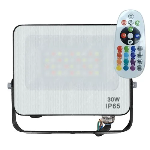Led reflektor RGB + infra távirányító 30W, 1200 Lumen, 120°, IP65, vízálló, fekete ház. Led reflektor LLR30WSMDWRGB 1 év gar.