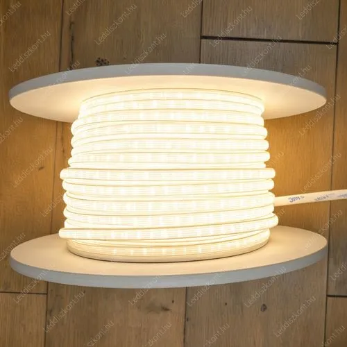 230V COB Led szalag 120 Led/m, 10W, 700 lumen, 10 centinkként vágható! 2700 kelvin, meleg fehér, IP65, vízálló. Egy oldalról 50 méter táplálható be! Led szalag 230V LLSZIP65V240L230V10CMCOB2700K 2 év gar.